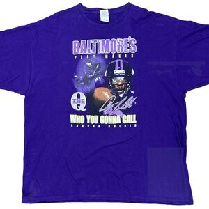Y2K Baltimore Ravens Anquan Boldin Graphic Shirt Purple “The Q” Double Side 2XL